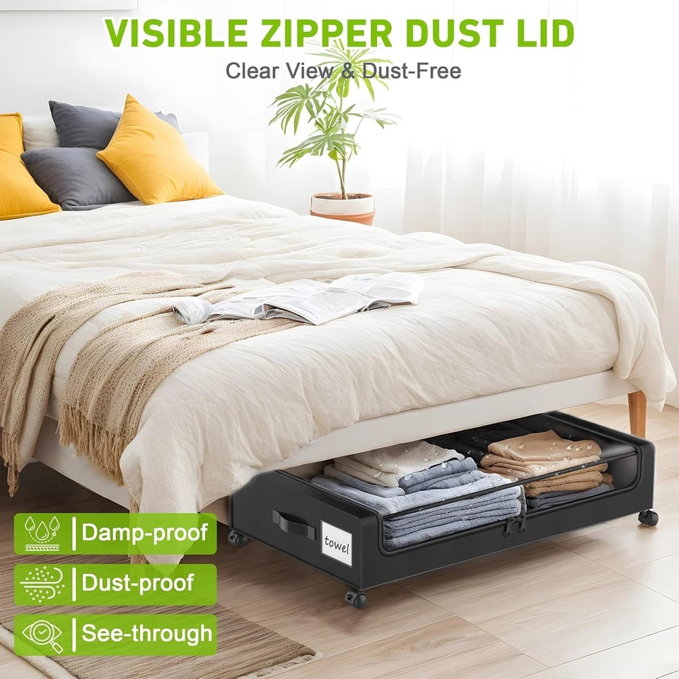 Almacenamiento debajo de la cama con ruedas, paquete de 2 contenedores de almacenamiento debajo de la cama con cierre Foto 4 de 4