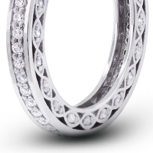 Anillo de eternidad estilo vintage de oro blanco con diamantes naturales redondos de 3/4 quilates G VS2 - Imagen 7 de 11