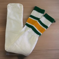 VTG Tube Socks White Green Gold USA Made 23" 80's 90's Mid-Calf Striped Acrylic