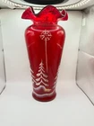FENTON VASE Ruby 6pt STAR BRIGHT 11” Tall Signed