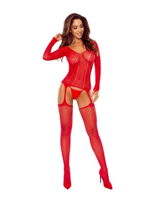 Ouvert Bodystocking BS125 rot von Passion Netz Catsuit Dessous S/L