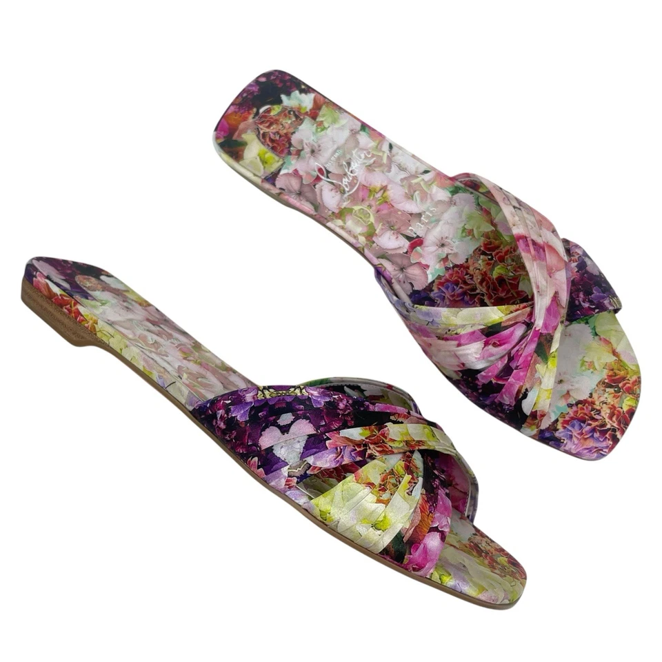 NUEVO Christian Louboutin Nicol is Back Floral Satén Tobogán Plano Mujer Talla 40 Foto 2 de 4