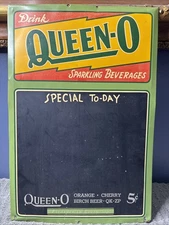 Antique Original RARE Queen-O Soda Pop Menu Chalkboard 5c Pricer Sign Buffalo NY
