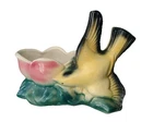 Vtg Brush McCoy USA Art Pottery Bird Planter #246 Yellow Swallow Pink Flower