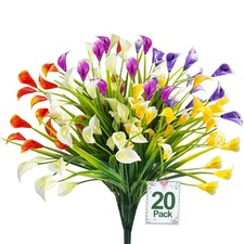 20 Bundles Calla Lily 400 Heads Artificial Flowers for Outdoors, Fake Plants U
