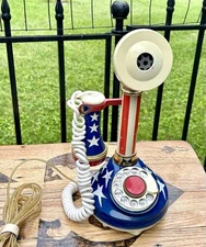 VTG 1973 Patriotic Mod Candlestick Rotary Phone Stars And Stripes American Parts