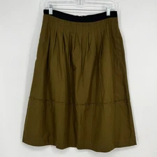 Madewell Pleated Tiered Midi Skirt Size 6 A-Line Olive Green Black Cotton Zipper