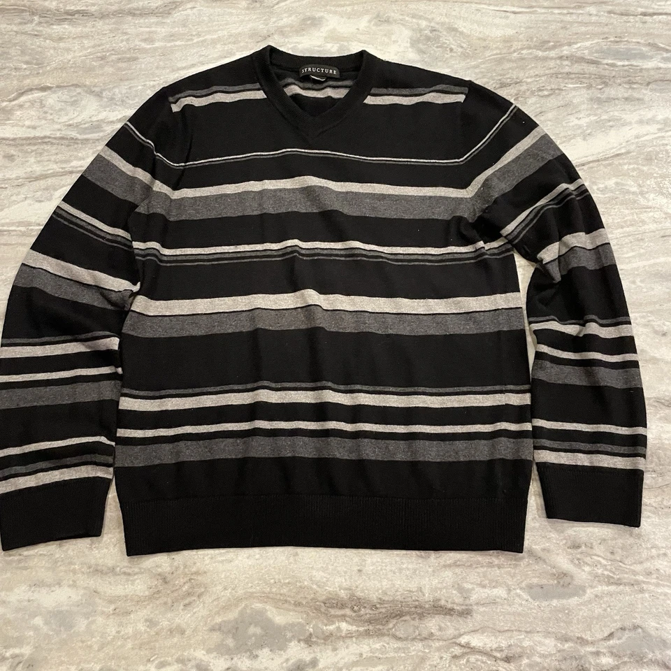 Structure Vintage Striped Sweater Classy Retro Refined Y2K 90s Nostalgia Neutral - Image 2 of 4