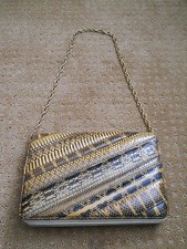 VINTAGE MARLA SNAKESKIN HANDBAG WITH GOLD CHAIN STRAP 6 1/4" TALL 9 1/4" WIDE