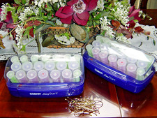 2 CONAIR EASY START HAIRSETTER 20 DEEP RIBBED HOT ROLLERS CURLERS SETS CLIPS
