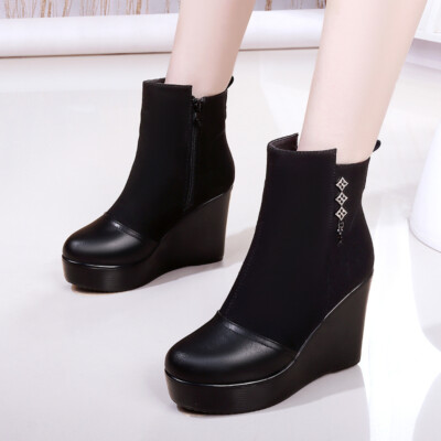 Wedge Boot High Heels Women Ankle Boots Round Toe Footwear Warm Platform Female Boot Wedges Shoes