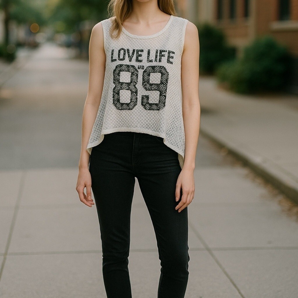 Wet Seal Love Life 89 Crochet See-Through Crop Top Large - Swiftie Fan Tank