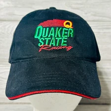 Vintage Quaker State Racing Cap Hat Adjustable Strap Back Black Dad Basics 90s