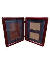Folding Wood Double Photo Frame Hinged Standup 2-Sided Picture Display