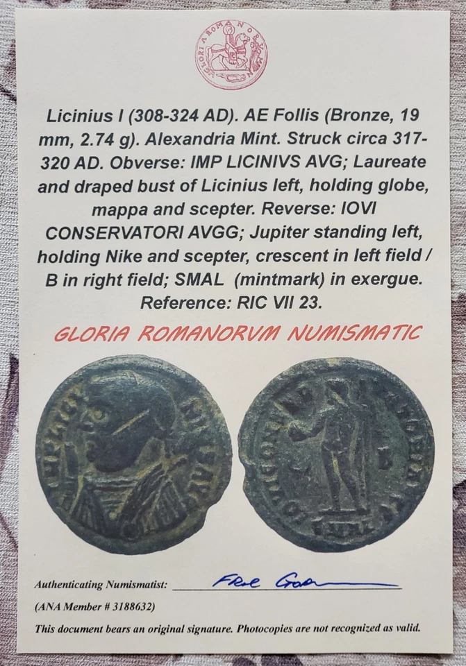Auténtico collar de plata esterlina antiguo moneda emperador romano Licinio con certificado de autenticidad Foto 2 de 4