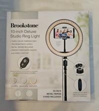 NEW Brookstone 10" Deluxe Studio Ring Light w/44" Metal Tripod Stand