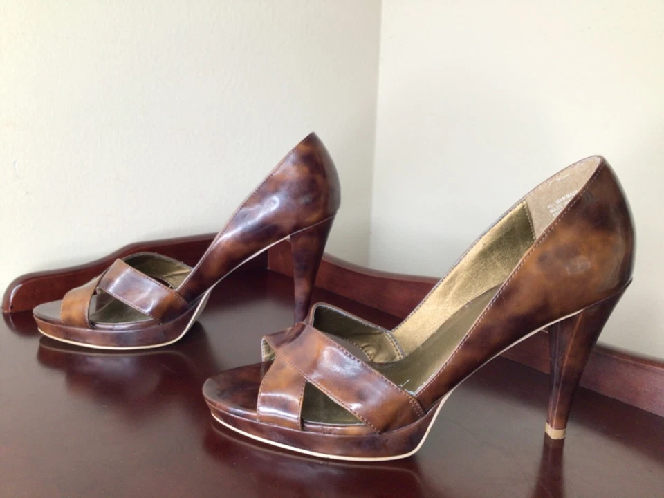 Diba Women Size 9.5M Shoes Pumps Brown Patent Open Toe Stiletto Heel - Imagem 4 de 4