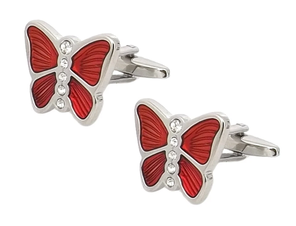 Gemelos Mariposa Roja con Cristal de Swarovski Personalizados Hombre Regalo Gemelos Foto 2 de 4