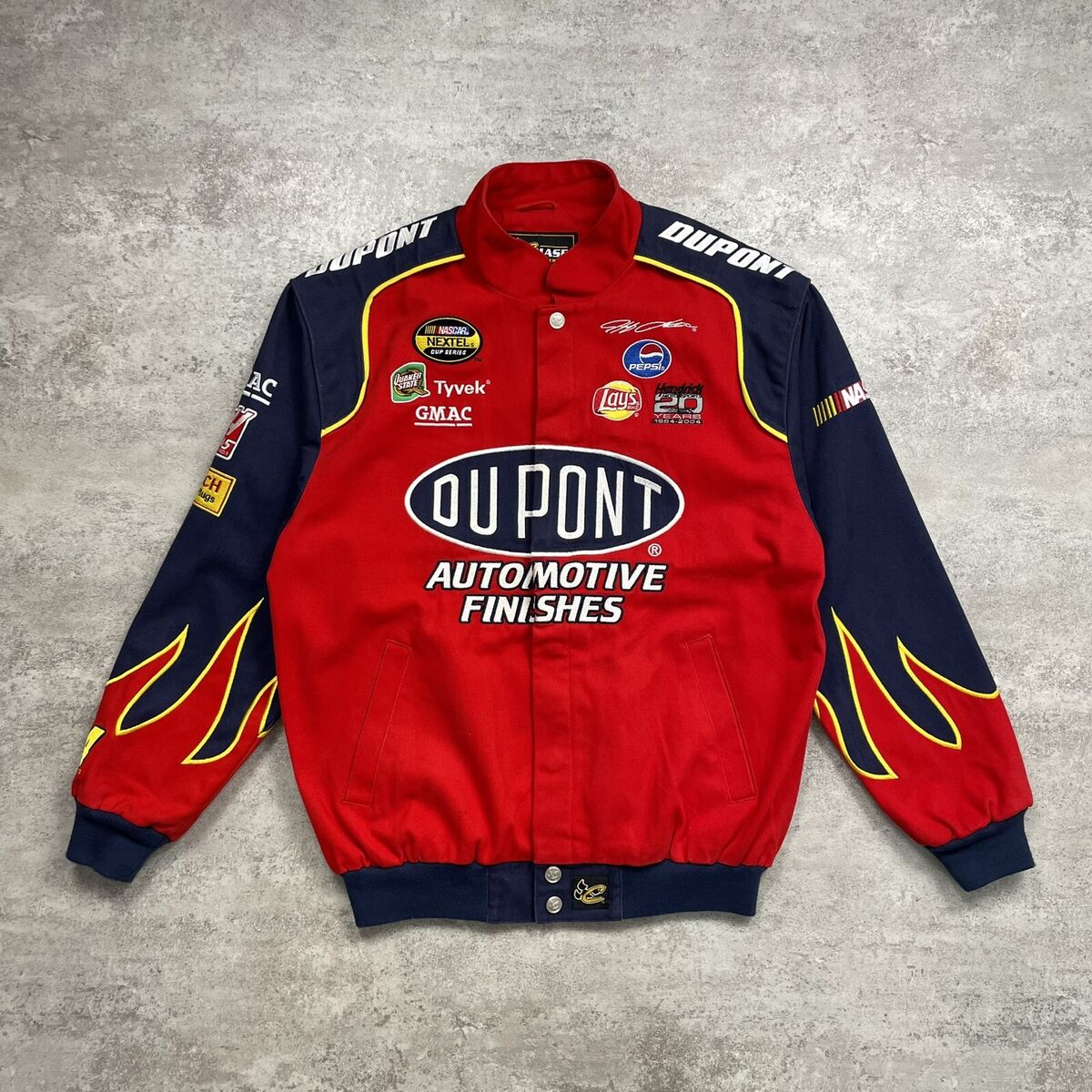 VTG NASCAR DUPONT JEFF GORDON FLAMES FIRE RACING JACKET SIZE VTG NASCAR DUPONT JEFF GORDON FLAMES FIRE RACING JACKET SIZE