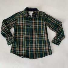 Tommy Bahama Shirt Tartan Plaid Button Down Boys Small 5/6 Green Yellow Holiday