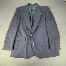 American Trend Mens 48R Navy Blue Blazer Gold Crest Buttons Two Button Jacket