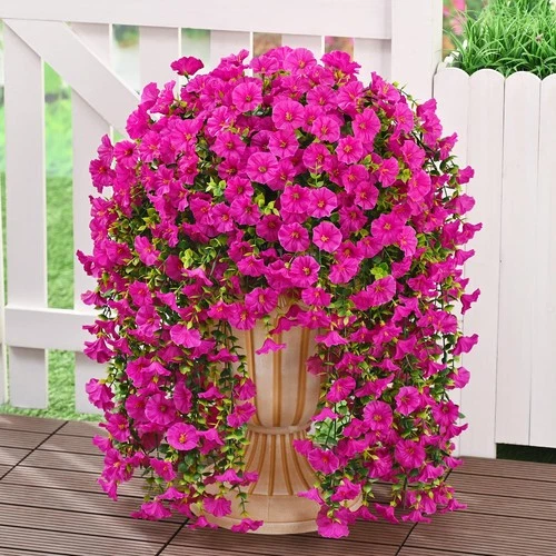 2PCS Artificial Hanging Flowers UV Resistant Faux Petunia Outdoor Porch Patio