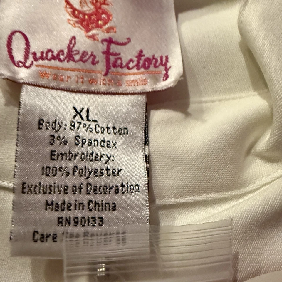 New QUACKER FACTORY Zip Jacket XL White Floral Embroidered Beaded Accents - Image 3 of 4