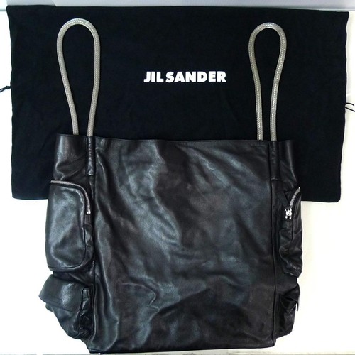 JIL SANDER Cargo Bag Tote Leather Wire Black Ladies Handbag Japan