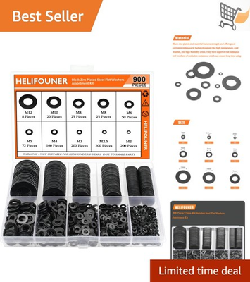 #ad 900 Pieces Black Zinc Flat Washers Assorted Kit High Corrosion Resistance Har... $19.98