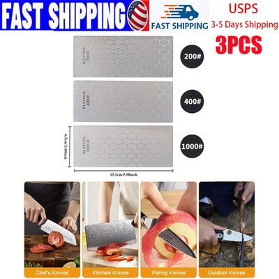 3PC Diamond Sharpening Stone Set 200 400 1000 Grit Honeycomb Sharpener for Knife