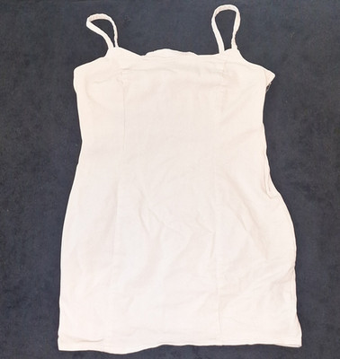 H&M Divided White Knit Stretch Bodycon Mini Dress Square Neck Zip Straps M