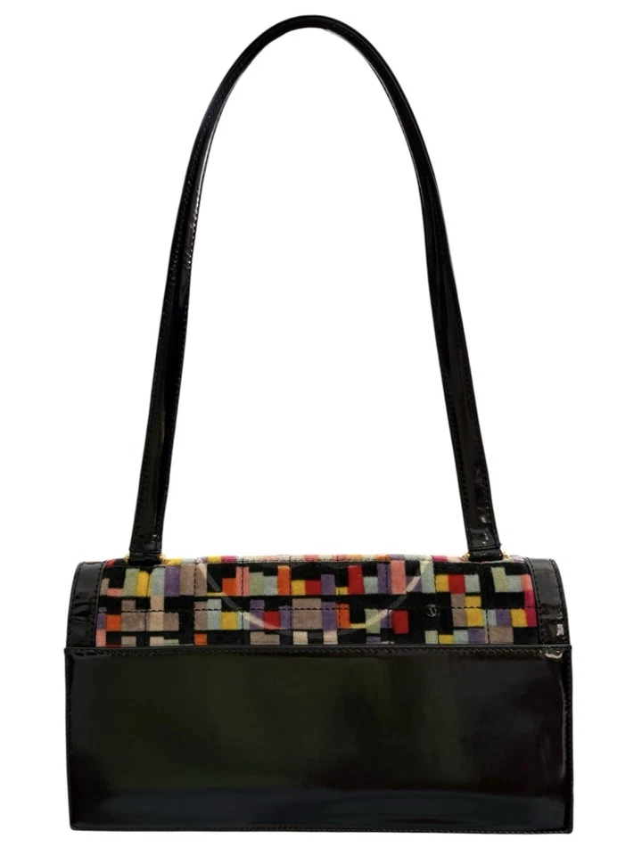 Bolso de Hombro Chanel CC Cuero Negro Terciopelo Mademoiselle Bloqueo Solapa Clásico Raro Foto 2 de 4