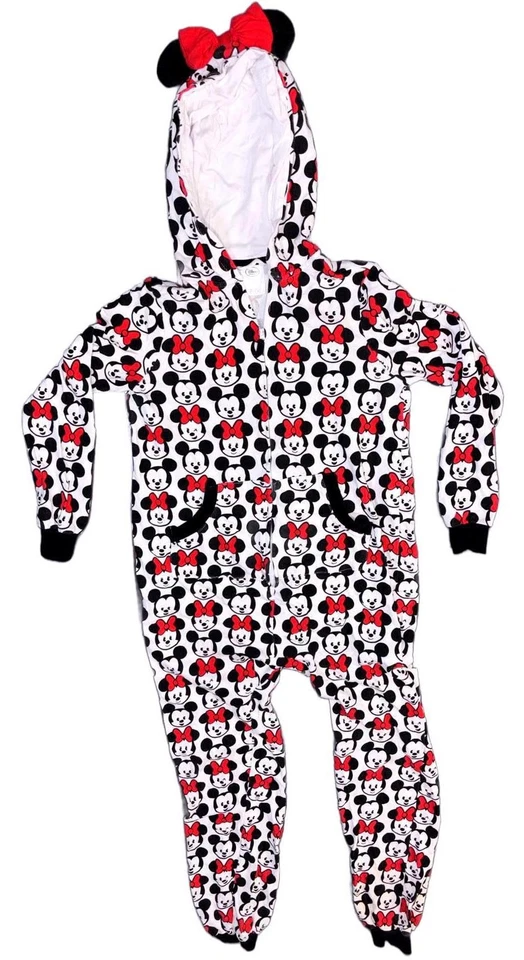 Disney Collection Mickey & Minnie Mouse Hooded One Piece Pajamas Girls Size XS - Image 3 of 4