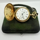 WORKS!! Antique Elgin 14K Gold Hunter Case Pocket Watch W/ Band & Box 15 Jewels