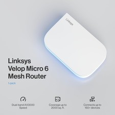 WiFi 6 AX3000 Mesh Router Linksys Velop Micro 6 2000sq ft Coverage Expandable