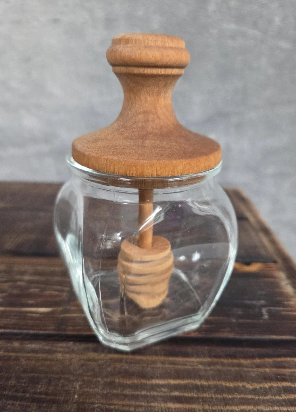 Glass Honey Jar With Wooden Dipper - Kitchen Food Storage
