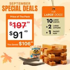 Large treat bone cheese chew pack 10 pc yak chew + 2 antlers + 1 puffs for dogs