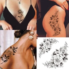 Tazimi 10 Sheets 3D Black Flower Rose Temporary Tattoos For Women, Waterproof...