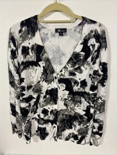 AB Studio Womens's Cardigan  Button Up Size XL  Black/White T1