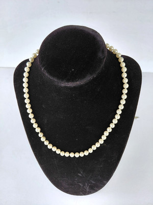 Vintage Necklace Hand Knotted Pearl Faux Necklace 16'' Length With Box