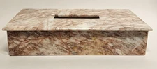 Marble Stone Tissue Box Cover Rectangular Holder Pink Red Veined Retro MCM