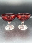 2 Vintage Anchor Hocking Bubble Foot Ruby Red Liquor Cocktail Goblets Champagne
