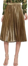 Women's Premium Metallic Shiny Shimmer Accordion Pleated Midi Skirt