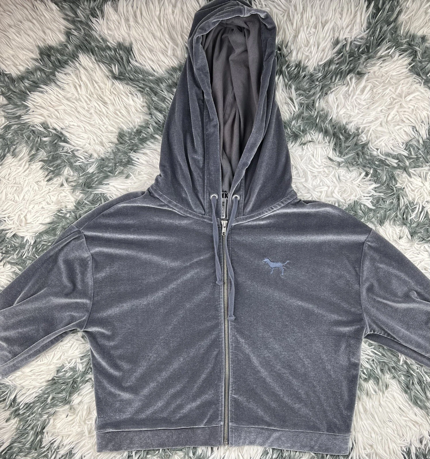 UNDERCOVER ROSA Victoria's Secret giacca da donna con cerniera taglia small argento velluto