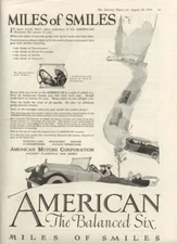 American The Balanced Six Miles of Smiles car ad 1919
