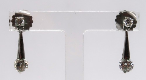Pendientes colgantes de diamantes de imitación blancos tono plata Art Deco de colección - Imagen 2 de 11