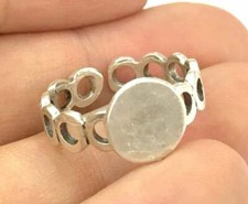 Adjustable Ring Round Blank 10mm Antique Silver Plated Brass G22659