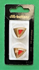 2pc Dill-Buttons of America #688 24K Gold Plated 3/4" (20mm) Triangle Red Insets