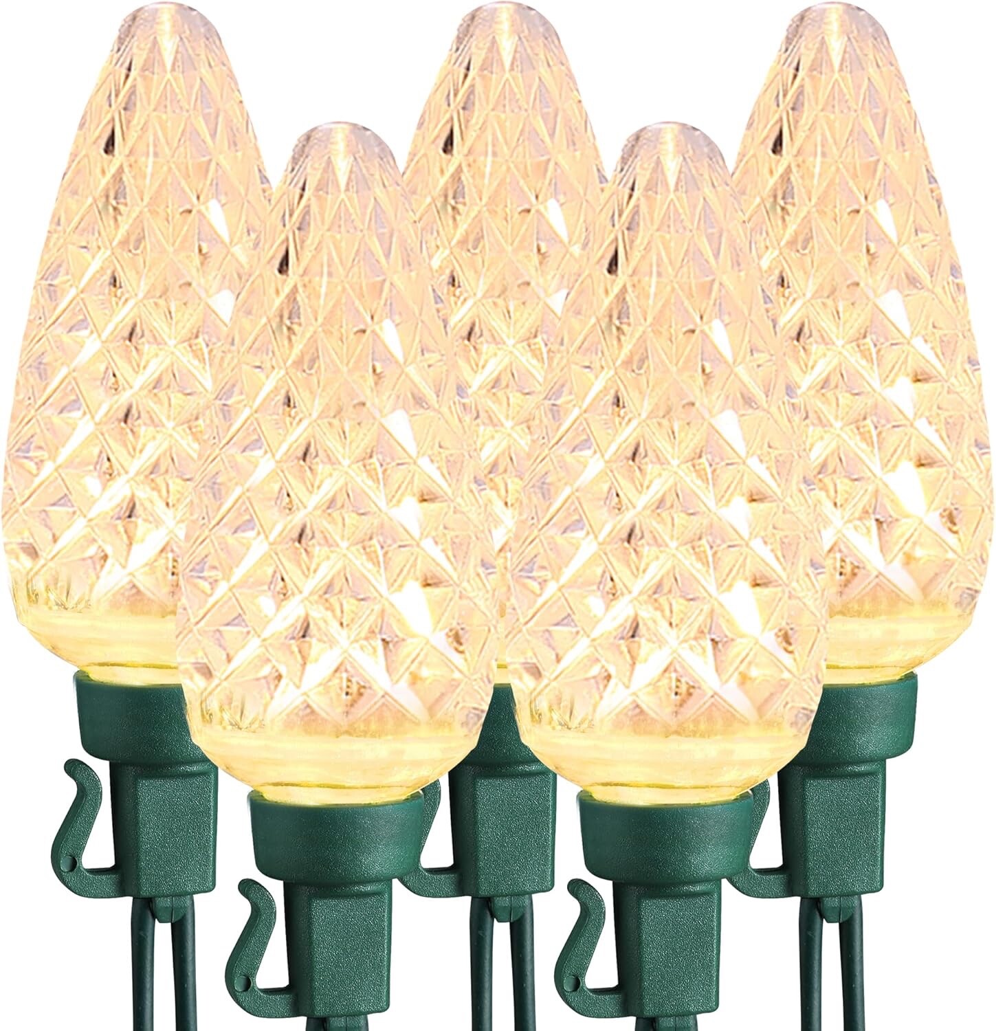 C9 Christmas Lights - Faceted Warm White LED String Light Set - 25 Count - 25ft