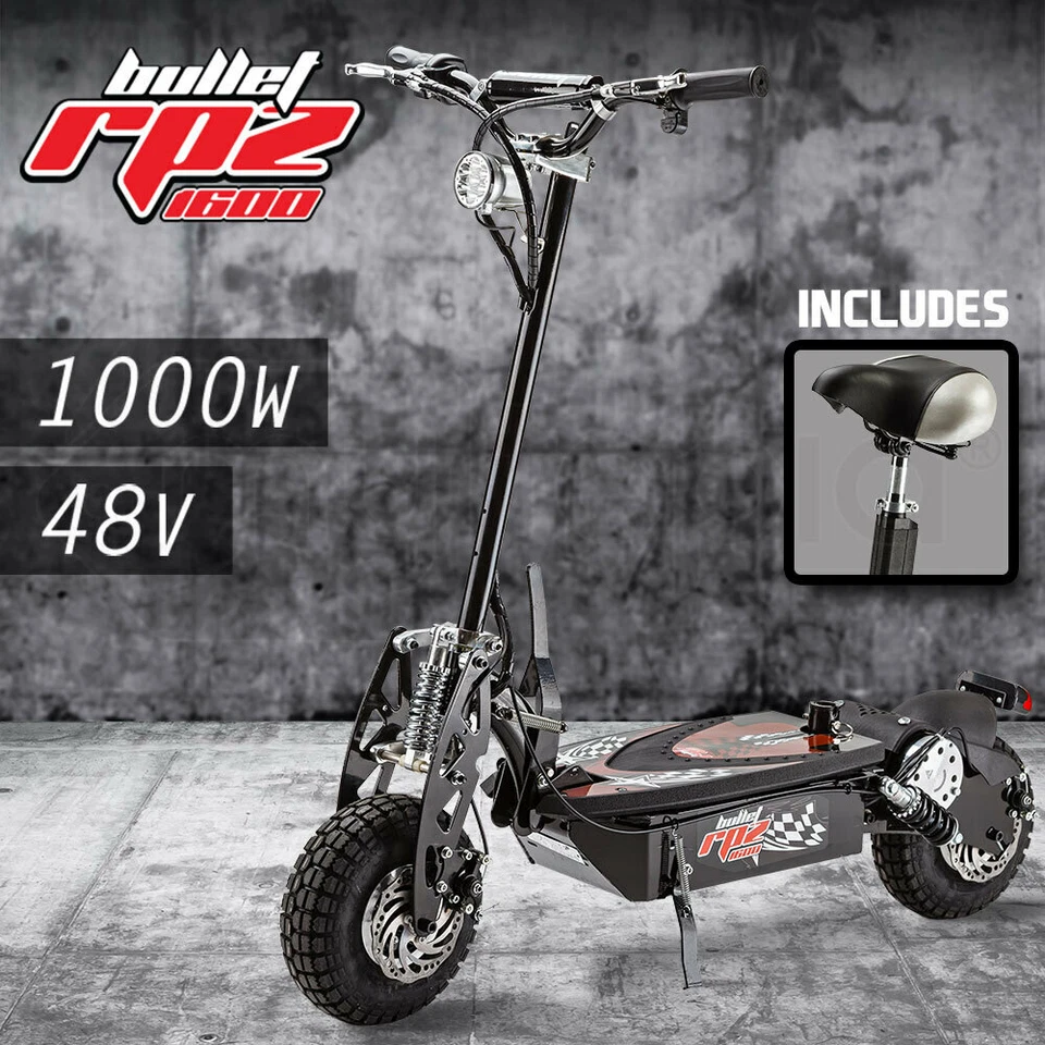 BULLET RPZ1600 Series 1000W Electric Scooter 48V - Turbo w/ LED for Adults/Child